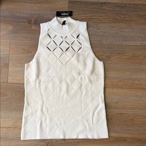 White House Black Market Ivory Sleeveless Tank with Diamond Cutouts